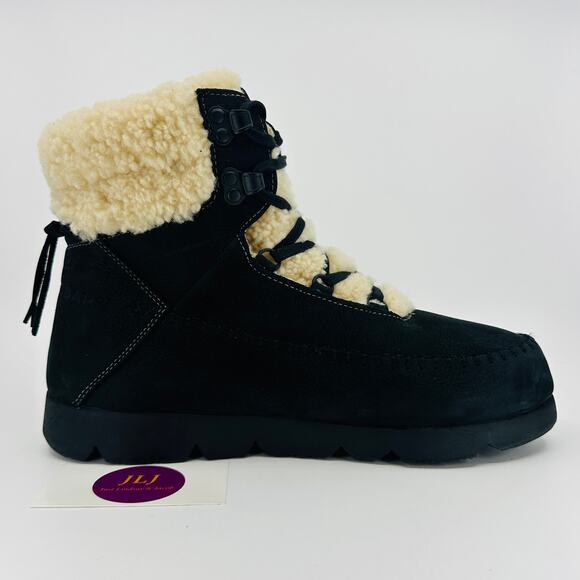 Manitobah Muklucks Women's Pacific Hiker Black Leather Shearling Boots Size 11 - Picture 7 of 11